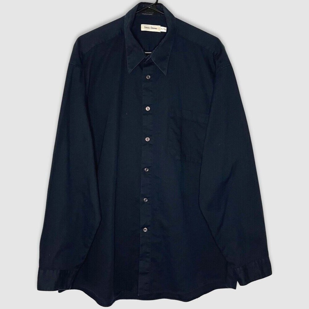 Linea Dome Mens Shirt XL Dark Blue Textured Cotton Long Sleeve Button Up Casual